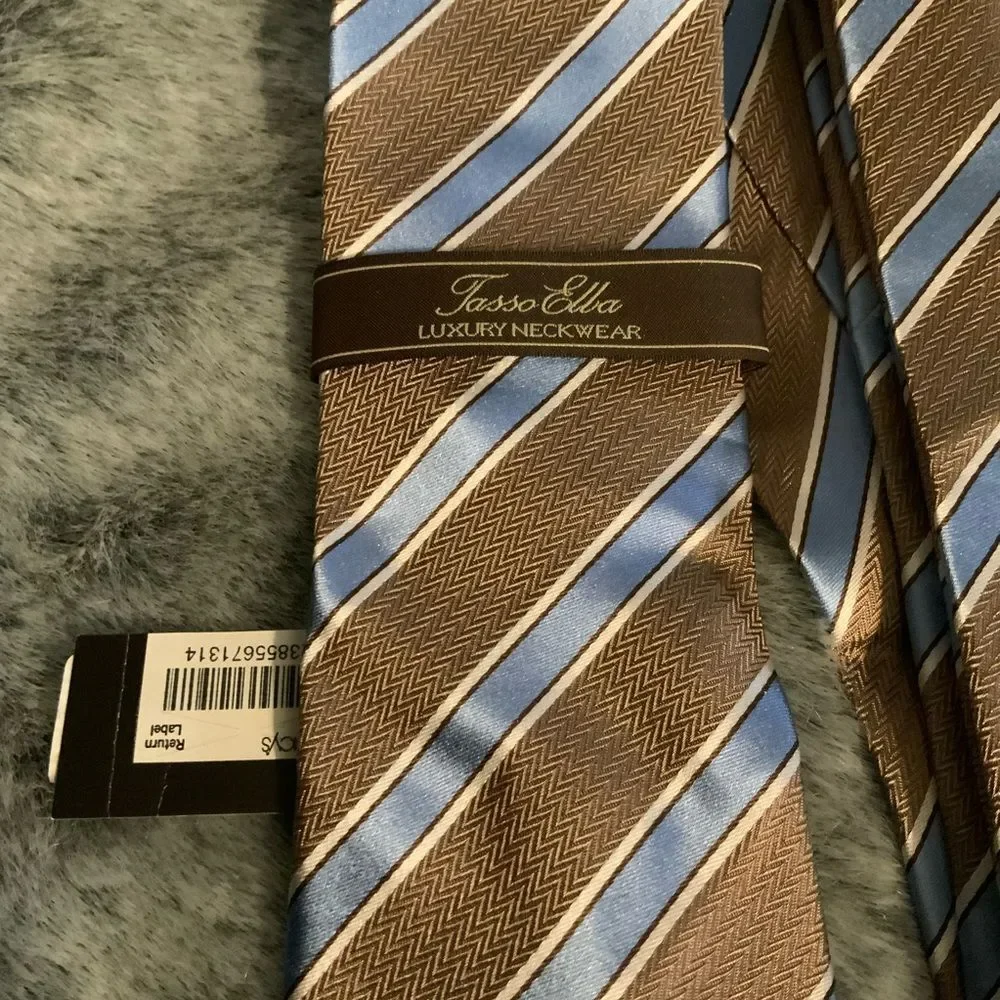 NWT Tasso Elba 100% Silk Brown & Blue Tie